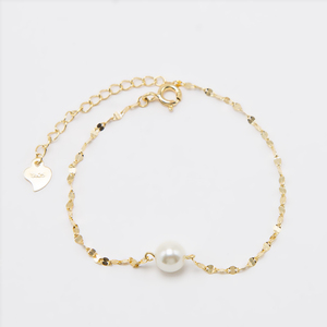 925 Sterling <b>Silver</b> Adjustable Pearl <b>Charm</b> <b>Bracelet</b> with Real Gold Plating Ready to Ship - Product Image 1