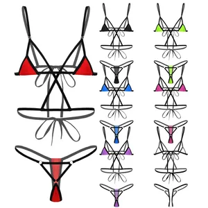 IEFiEL Set Lingerie Bikini Mikro Seksi Wanita, Pakaian Renang Lembut Atasan Bra dengan G-String Pakaian Pantai