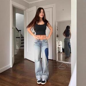 <span class=keywords><strong>Jean</strong></span> en denim délavé coupe droite pour <span class=keywords><strong>femme</strong></span>, style gothique, <span class=keywords><strong>taille</strong></span> <span class=keywords><strong>basse</strong></span>, avec coutures latérales, en coton, décontracté, idéal pour l'été - Product Image 1