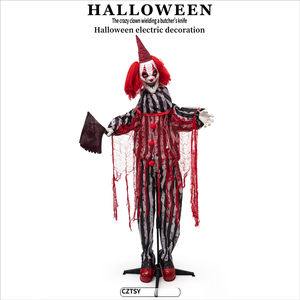 Estatua de Payaso Brillante Activada por Movimiento con Cuchillo de <span class=keywords><strong>Carnicero</strong></span>, Decoración Aterradora para Casa Embrujada de <span class=keywords><strong>Halloween</strong></span> - Product Image 1