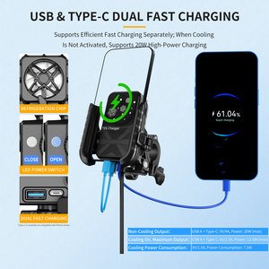 <span class=keywords><strong>Soporte</strong></span> para Teléfono con Puerto de Carga Tipo-C y USB, Ventilador de Refrigeración, Rotación de 360 Grados, Material PA66, para Motocicleta - Product Image 3