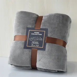 Factory Soft Cozy Light Grey Flannel Coral Fleece Blanket Push Throw Blanket