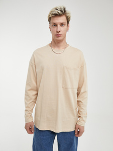 Camiseta de manga larga extragrande de cintura alta transpirable informal de algodón 100% con estampado de paloma blanca para hombre con bolsillo - Product Image 4