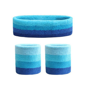Colorido algodón Terry Rainbow Sweatband Muñequera Transpirable Rayas Sweatband Diadema Set - Product Image 2