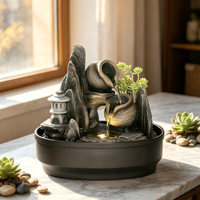 Fontaine de table en céramique Zen avec lanterne en pierre et plante succulente pour la décoration de bureau à domicile, cadeau de relaxation intérieur