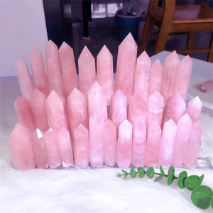 Pilares de cristal de cuarzo rosa al por mayor [boho], cristal para atraer la riqueza, piedra decorativa, fragmentos de piedra en bruto tallados, mineral - Product Image 1