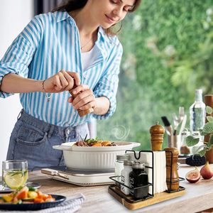 Portatovaglioli Multifunzionale in Legno di Acacia per Tavolo da Cucina con Design Girevole, Contiene <span class=keywords><strong>Sale</strong></span> <span class=keywords><strong>e</strong></span> <span class=keywords><strong>Pepe</strong></span> - Product Image 5