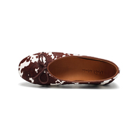 Ballerines légères et souples en cuir véritable à imprimé vache avec nœud pour femme – Printemps, été, automne