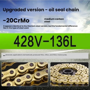 Chaîne de <span class=keywords><strong>moto</strong></span> à maillons épaissis avec joint d'étanchéité, tailles 428 <span class=keywords><strong>520</strong></span> 525 530, résistante à l'usure et au tirage, pour transmission, en acier inoxydable - Product Image 2
