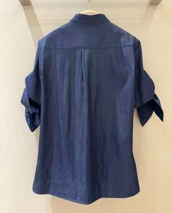 Camicie in Denim di cotone 100% 2025 camicette firmate estive da donna con collo alto e <span class=keywords><strong>Lurex</strong></span> con bottone Casual in tinta unita blu scuro - Product Image 2