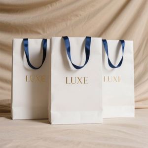 <b>White</b> Glossy Luxury Custom Logo Printed Art <b>Paper</b> <b>Bag</b> Gold Foil Stamp Shoes Clothing Boutique Wedding Gift Packaging Recyclable - Product Image 2