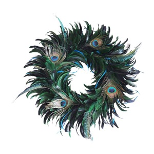 Factory Wholesale Yiwu YMH <b>Halloween</b> Party Black Feather <b>Garland</b> Festive Door Hanging Peacock Wreath - Product Image 5
