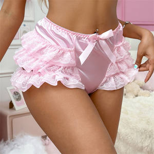 Braguitas de Encaje Kawaii para Mujer, Bonitas y Sexys, con Lazo Coqueto, Cintura Baja Elástica, Volantes en Capas, <span class=keywords><strong>Ropa</strong></span> <span class=keywords><strong>Interior</strong></span>, Pantalones Cortos, Pantalones de Dormir - Product Image 2