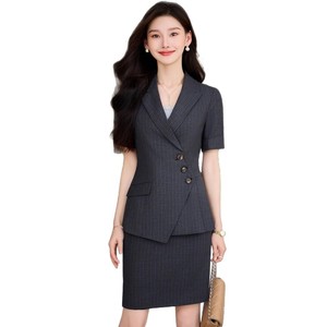 Women's Professional Short Sleeve Suit Set Summer Hotel <b>Work</b> Uniform Formal Reception Wear Polyester Cotton Blend - Product Image 5