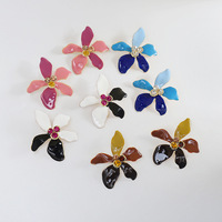 Nouvelle Arrivée Boucles d'Oreilles Clous Émail Contraste de Couleurs Fleur Pétale Coloré Strass Mode Polyvalentes pour le Quotidien