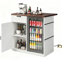 Armoire de bar à café avec espace pour mini-réfrigérateur, armoire de réfrigérateur mobile avec prise de courant et rabattable, armoire à liqueurs