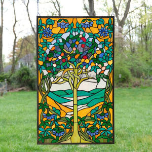 5mm Thickness Solid Wholesale Customized Scenic Tree Tiffany Stained Art Glass <b>Window</b> Hanging Panel Hotel Dining Door decoration - Product Image 2