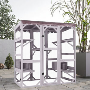 SDCH011 豪華 モダン 天然木 屋外用キャットエンクロージャー 大型 猫ハウス 複数猫対応 ウォークインケージ 木製屋根付き - Product Image 2