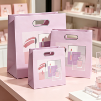 Sacs en papier personnalisés avec poignée creuse, emballage de vente au détail écologique, parfaits pour transporter le maquillage et les cosmétiques