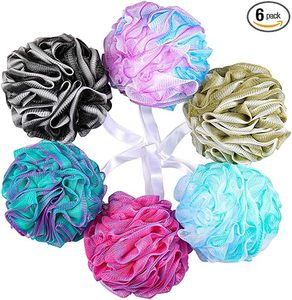 75g/Pc Large Loofahs Shower Sponge, Exfoliating Body Scrubber Shower Scrunchies Mesh Pouf <b>Bath</b> Sponges - Pack of 6 - Product Image 1