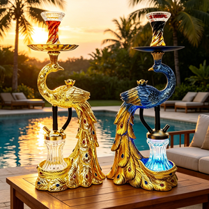 Set de Shisha de Lujo al por Mayor con Diseño de Pavo Real, 56CM, con LED, de Resina, Estilo Árabe, Tipo Pluma, En Stock - Product Image 3