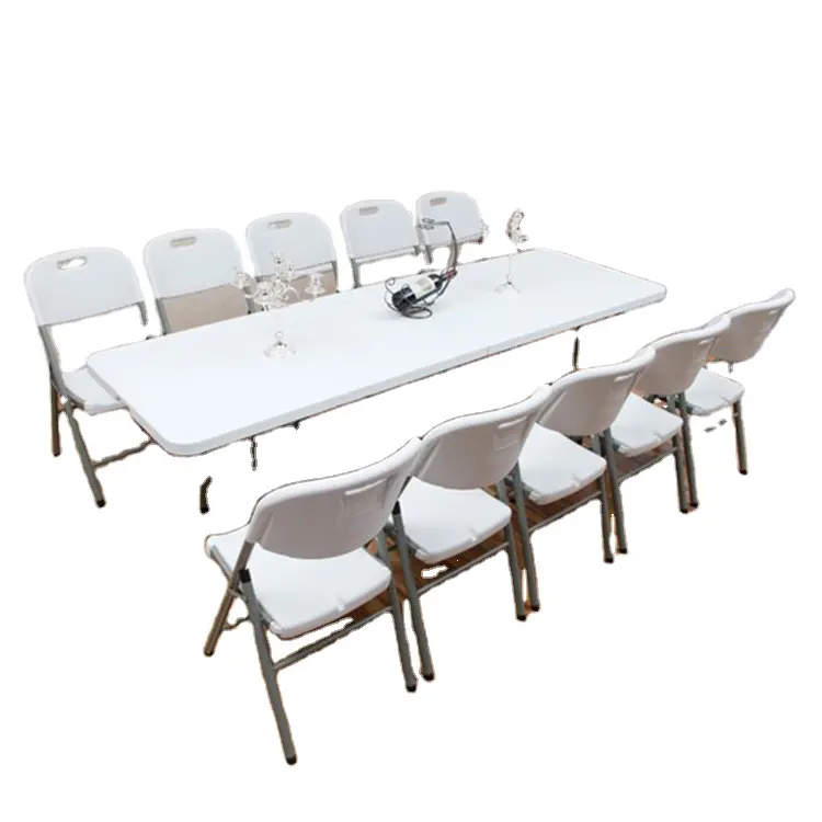 結婚式の家具長方形ポータブルチェアプラスチックと長方形の折りたたみテーブルと椅子セット