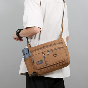 Hot selling <b>Large</b> Capacity Men <b>Canvas</b> <b>Bag</b> New Minimal Casual Shoulder Crossbody <b>Bag</b> with Water Bottle Pocket for Travel - Product Image 6