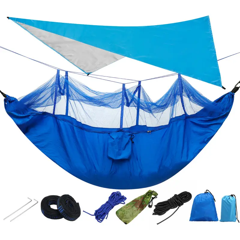 Hamac de camping de voyage en plein air léger en nylon parachute 210T avec moustiquaire et bâche de mouche de pluie