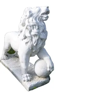 Di alta qualità bianco leone di pietra sulla sfera statua per la vendita