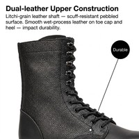Bottes tactiques en cuir noir pour hommes, à lacets, avec double couche supérieure, œillets et semelle en caoutchouc à chevrons, vente directe d'usine