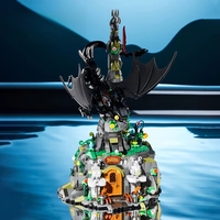 DK7069 Modelo de Escena de Torre de Dragón Negro Fantástico, 998 Piezas, Base de Roca, Diorama, Coleccionable de Escritorio, Juego de Bloques de Construcción para Ensamblar