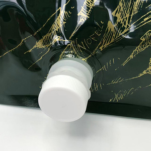 Eco-friendly Glossy Black 5L PE <b>Plastic</b> <b>Packaging</b> Bottom Transparent Bag Durable Leak Proof Spout Pouch With Valve For Beverage - Product Image 3