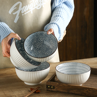 Bol à nouilles en céramique de qualité supérieure de 8 "tampon de fil en relief en relief imprimé motifs japonais bol à soupe en porcelaine bol Ramen