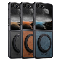 Casing penutup ponsel tahan guncangan, Casing penutup ponsel untuk Samsung Z Flip 7 6 5 hitam cokelat dengan cincin dudukan otomatis Slot kartu dompet pengisian daya nirkabel