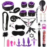 Kit de Bondage SM "26 Pièces" avec Menottes en Peluche, Lingerie Sexy, Perles Anales en Gélatine, Bâillon et Fouet en Cuir – Jouets Sexuels pour Couples