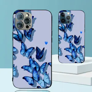 Оптовая Продажа с фабрики высокое качество синий бабочка на заказ закаленное стекло чехол для телефона для Iphone 15pro max