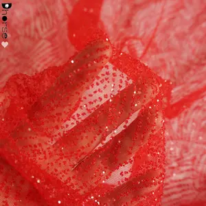 Piccoli punti rossi onde nigeriano tessuto paillettes glitterato tessuto <span class=keywords><strong>Tulle</strong></span> per abito da sposa - Product Image 1