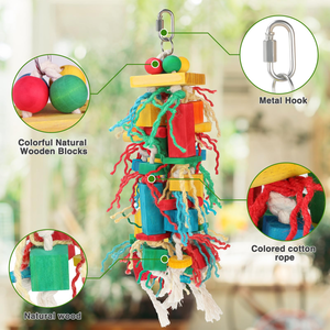 Jouet suspendu multicolore pour oiseaux de compagnie, perroquets, grands et moyens, avec blocs en bois à mâcher, balançoire colorée, vente chaude - Product Image 3
