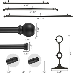 Matte đen 28-144 inch có thể điều chỉnh đôi thanh rèm với bóng finials cao cấp kim loại sắt khung thiết lập cho Windows & cửa ra vào - Product Image 3