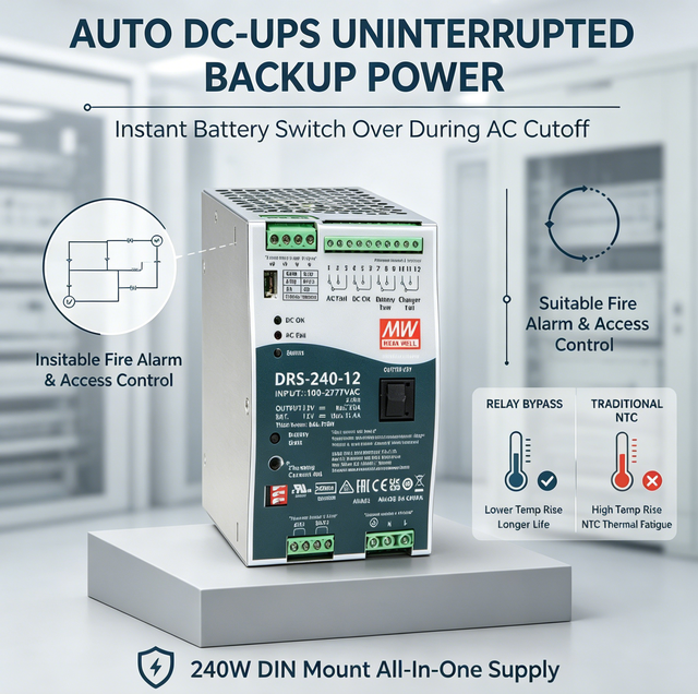 Mean Well Industrial DIN Rail Power Supply 240W 12V-48V Single All-in-One DC UPS Battery Charger MODBus Security System High
