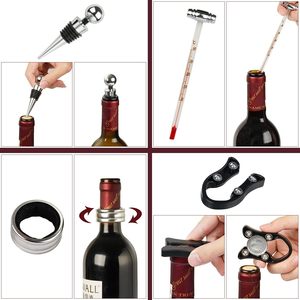 Kit d'ouverture de vin <span class=keywords><strong>professionnel</strong></span> <span class=keywords><strong>à</strong></span> succès, 9 pièces, <span class=keywords><strong>tire</strong></span>-<span class=keywords><strong>bouchon</strong></span> en acier inoxydable avec <span class=keywords><strong>bouchon</strong></span> sous vide, verseur, coupe-capsule, coffret cadeau - Product Image 4
