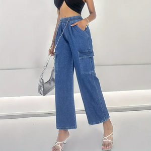 Jeans da Donna Taglia Grande, Comodi <span class=keywords><strong>con</strong></span> Vita Elastica e Coulisse, Gamba Larga <span class=keywords><strong>con</strong></span> Tasche a Patta - Product Image 3