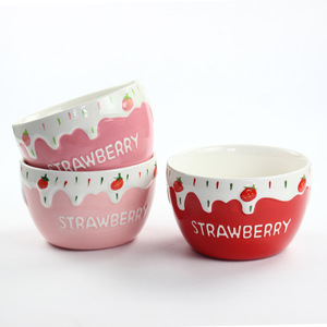 Vente directe d'usine de bols à nouilles instantanées en céramique, bols à nouilles pour la maison, bols à gâteau aux fraises de 6 pouces, jolis bols à yaourt. - Product Image 2