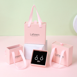 Custom Logo Sliding Drawer Jewelry Gift <b>Box</b> with Ribbon Handle Paper Cardboard Packaging for Necklace Bracelet Ring - Product Image 4