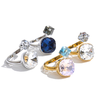 Bague ouverte carrée en cristal coloré moderne JINYOU 9074, hypoallergénique, en acier inoxydable plaqué or 18 carats, réglable, bijoux