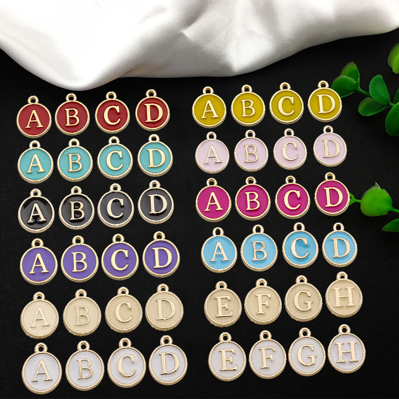 Lettre unique breloques 26 Alphabet alliage émail pendentif goutte d'huile alliage métal étiquettes pendentif breloque pour bijoux