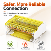 Bloc de distribution d'alimentation 4 pôles 15 trous 100A 500V, homologué CE RoHS, ignifuge V0, pour boîtier électrique sur rail DIN
