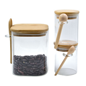 Spice Jar Wholesale Portable Borosilicate Glass Spice Jar With Bamboo Wooden Lids And Spoon