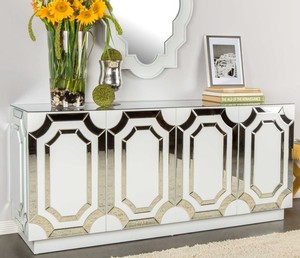 Antique Furniture Living Room 4 Doors Large White Cabinet Dining Room <strong>Mirrored</strong> <strong>Sideboard</strong> for Home Hotel - Product Image 2