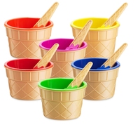 Ensemble de bols à crème glacée en plastique réutilisables flexibles avec cuillères en forme de cône gaufré d'une capacité de 200ml pour dessert yaourt glacé